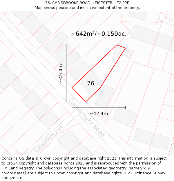 76, CARISBROOKE ROAD, LEICESTER, LE2 3PB: Plot and title map