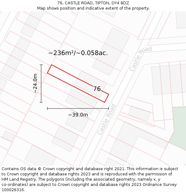 76, CASTLE ROAD, TIPTON, DY4 8DZ: Plot and title map