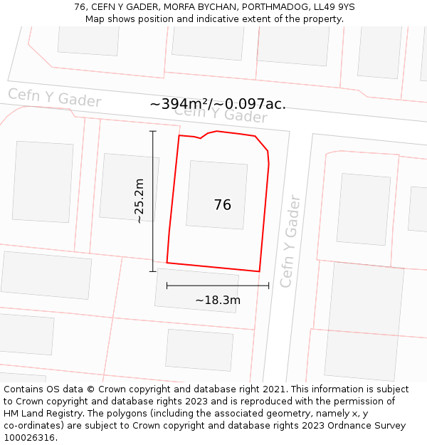 76, CEFN Y GADER, MORFA BYCHAN, PORTHMADOG, LL49 9YS: Plot and title map