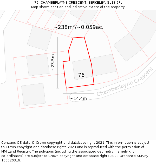 76, CHAMBERLAYNE CRESCENT, BERKELEY, GL13 9FL: Plot and title map