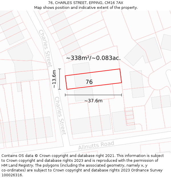 76, CHARLES STREET, EPPING, CM16 7AX: Plot and title map