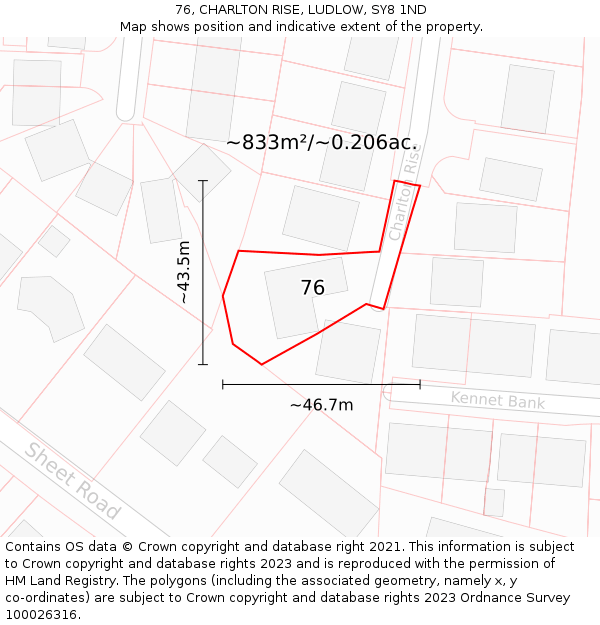 76, CHARLTON RISE, LUDLOW, SY8 1ND: Plot and title map