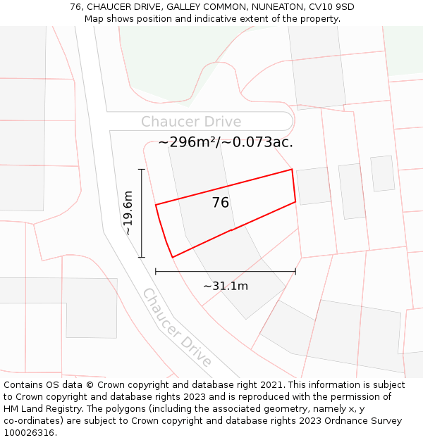 76, CHAUCER DRIVE, GALLEY COMMON, NUNEATON, CV10 9SD: Plot and title map