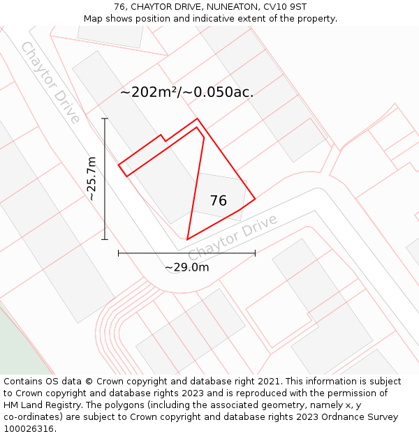 76, CHAYTOR DRIVE, NUNEATON, CV10 9ST: Plot and title map