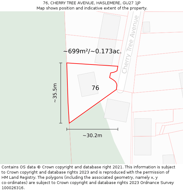 76, CHERRY TREE AVENUE, HASLEMERE, GU27 1JP: Plot and title map
