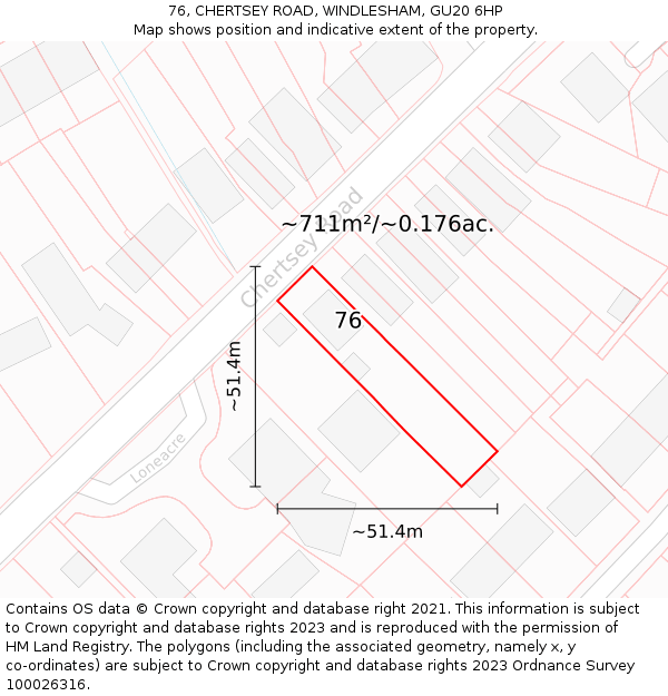 76, CHERTSEY ROAD, WINDLESHAM, GU20 6HP: Plot and title map