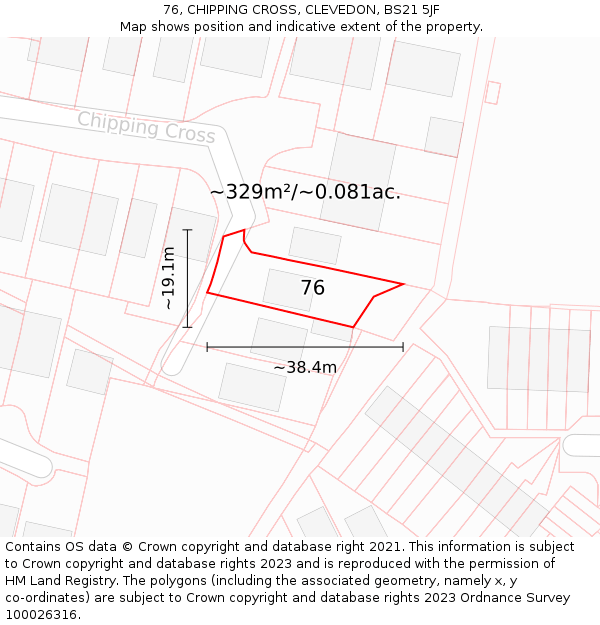 76, CHIPPING CROSS, CLEVEDON, BS21 5JF: Plot and title map