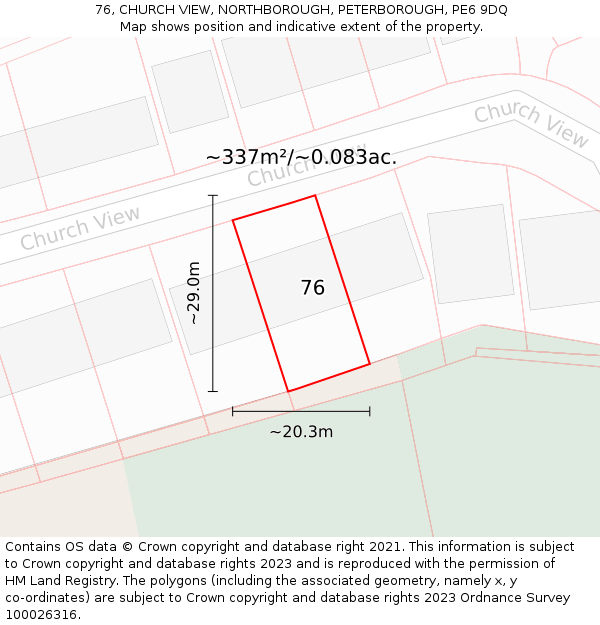 76, CHURCH VIEW, NORTHBOROUGH, PETERBOROUGH, PE6 9DQ: Plot and title map