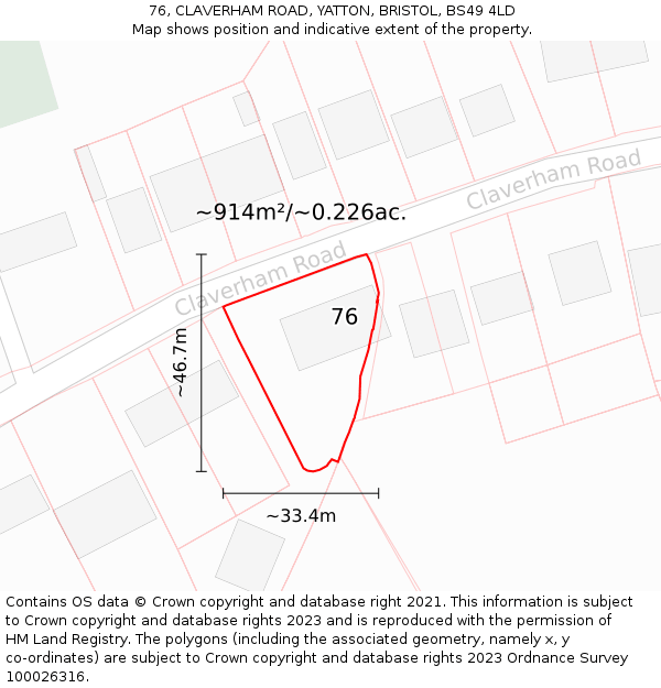 76, CLAVERHAM ROAD, YATTON, BRISTOL, BS49 4LD: Plot and title map