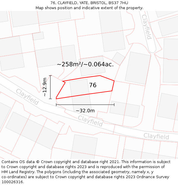 76, CLAYFIELD, YATE, BRISTOL, BS37 7HU: Plot and title map
