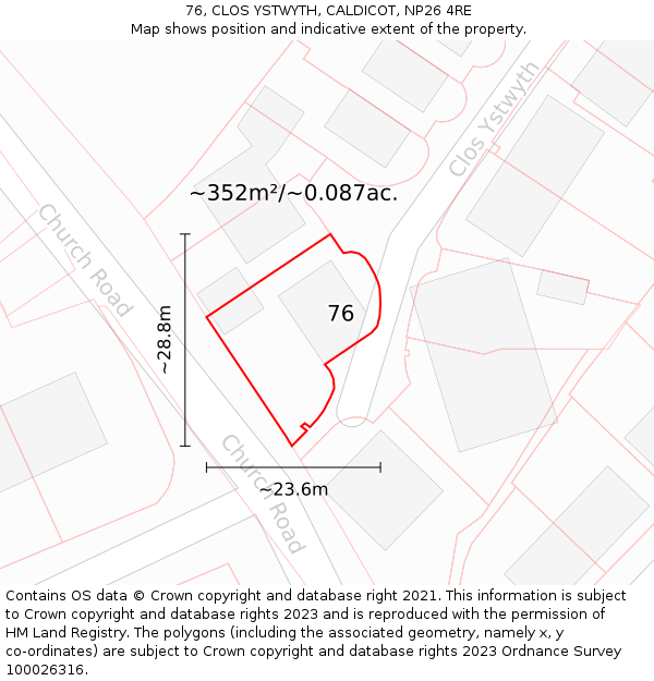 76, CLOS YSTWYTH, CALDICOT, NP26 4RE: Plot and title map