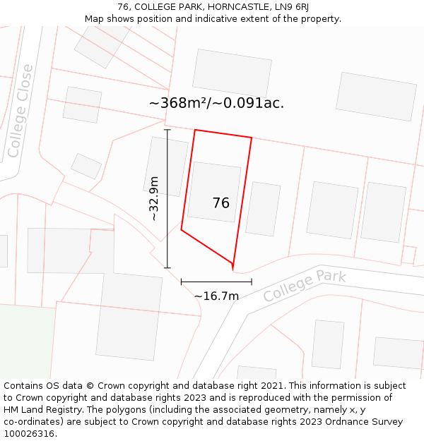 76, COLLEGE PARK, HORNCASTLE, LN9 6RJ: Plot and title map