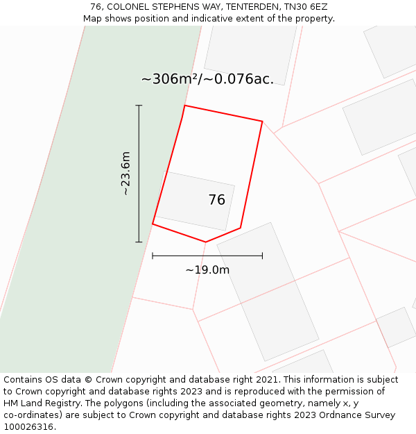 76, COLONEL STEPHENS WAY, TENTERDEN, TN30 6EZ: Plot and title map
