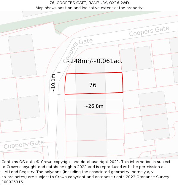 76, COOPERS GATE, BANBURY, OX16 2WD: Plot and title map