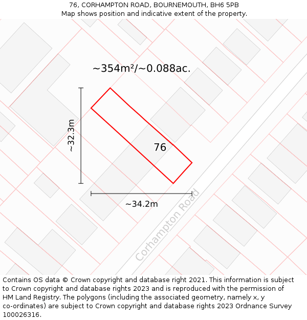 76, CORHAMPTON ROAD, BOURNEMOUTH, BH6 5PB: Plot and title map