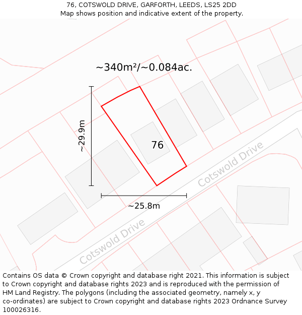76, COTSWOLD DRIVE, GARFORTH, LEEDS, LS25 2DD: Plot and title map