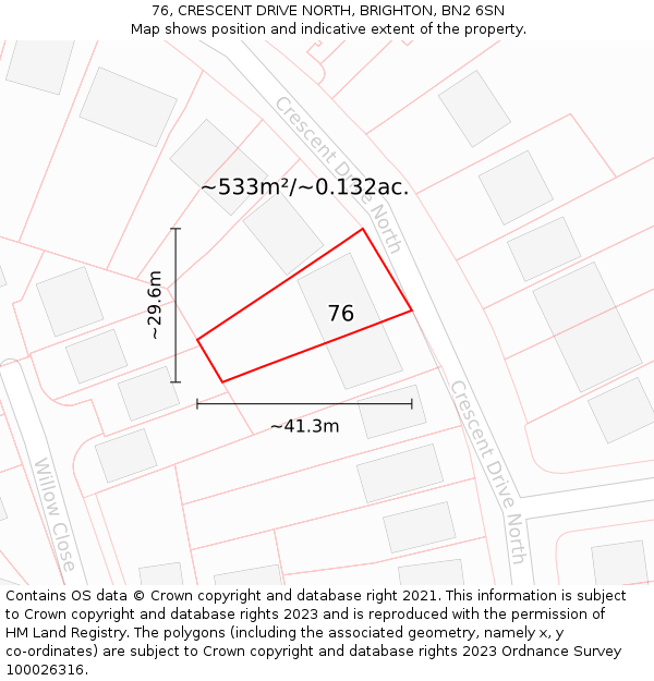 76, CRESCENT DRIVE NORTH, BRIGHTON, BN2 6SN: Plot and title map