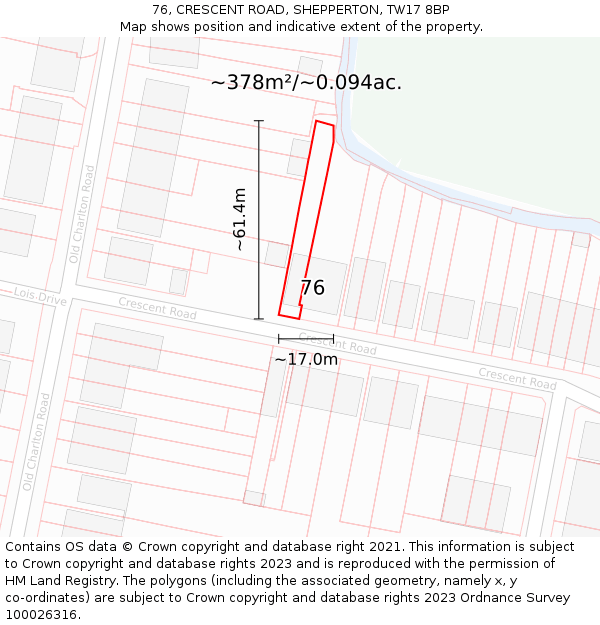 76, CRESCENT ROAD, SHEPPERTON, TW17 8BP: Plot and title map