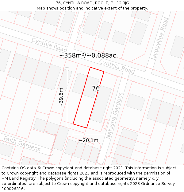76, CYNTHIA ROAD, POOLE, BH12 3JG: Plot and title map