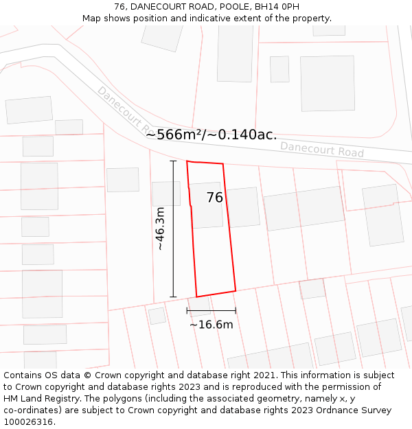 76, DANECOURT ROAD, POOLE, BH14 0PH: Plot and title map
