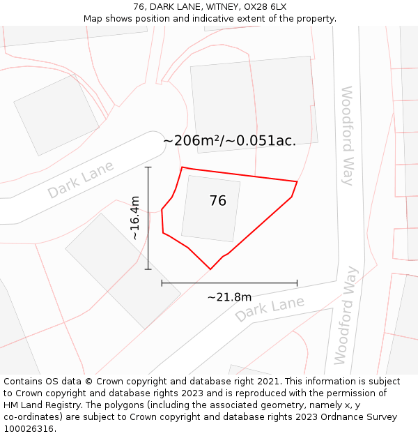 76, DARK LANE, WITNEY, OX28 6LX: Plot and title map