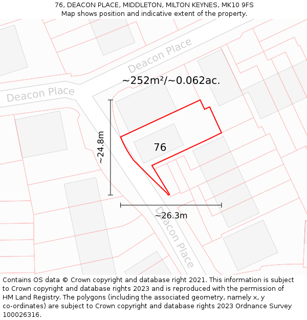 76, DEACON PLACE, MIDDLETON, MILTON KEYNES, MK10 9FS: Plot and title map