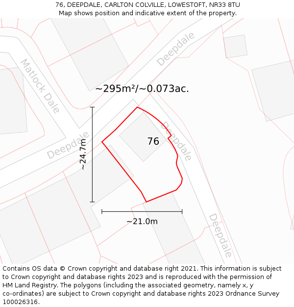 76, DEEPDALE, CARLTON COLVILLE, LOWESTOFT, NR33 8TU: Plot and title map