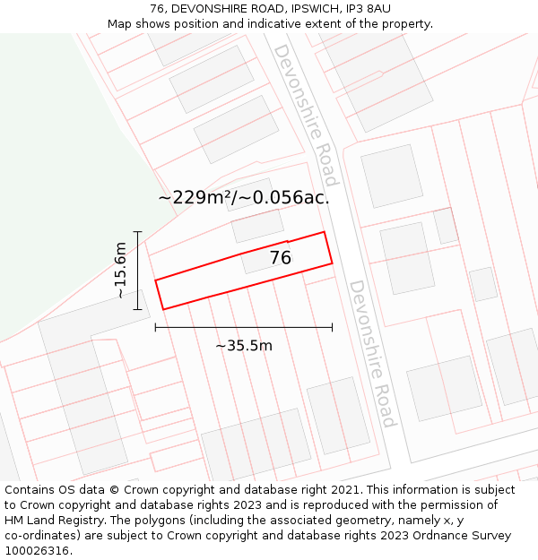 76, DEVONSHIRE ROAD, IPSWICH, IP3 8AU: Plot and title map