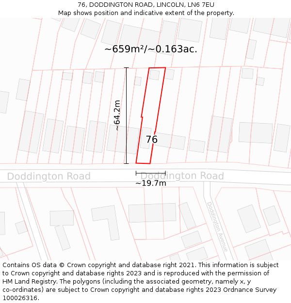 76, DODDINGTON ROAD, LINCOLN, LN6 7EU: Plot and title map