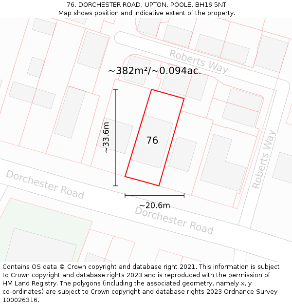 76, DORCHESTER ROAD, UPTON, POOLE, BH16 5NT: Plot and title map