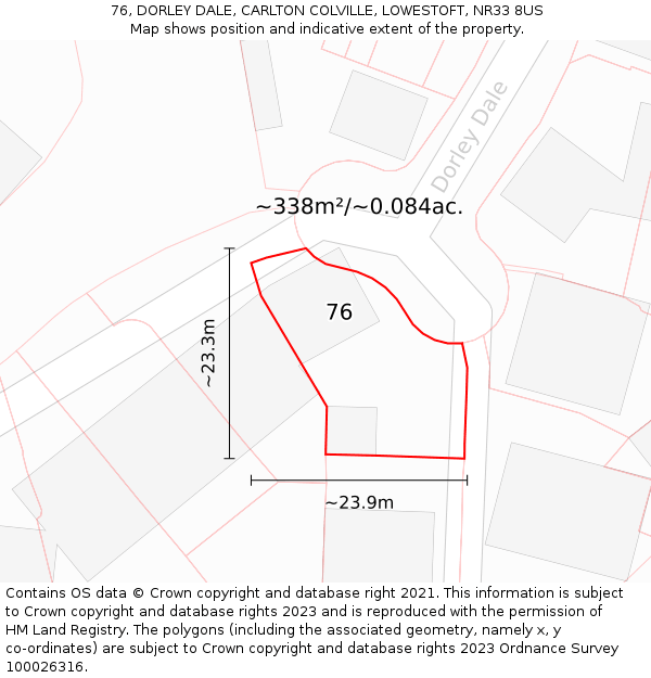 76, DORLEY DALE, CARLTON COLVILLE, LOWESTOFT, NR33 8US: Plot and title map