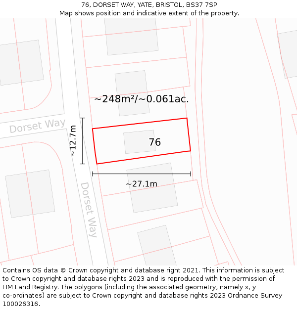 76, DORSET WAY, YATE, BRISTOL, BS37 7SP: Plot and title map