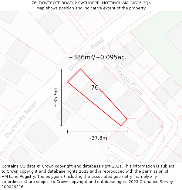 76, DOVECOTE ROAD, NEWTHORPE, NOTTINGHAM, NG16 3QN: Plot and title map