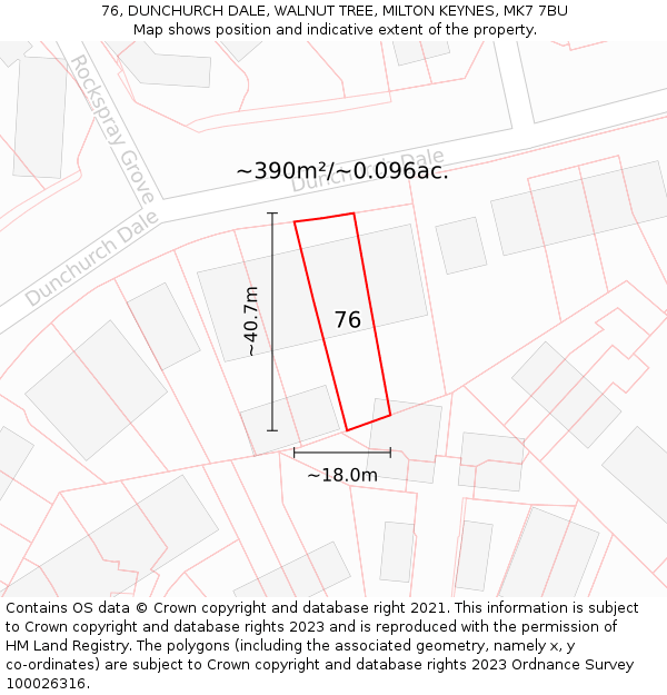 76, DUNCHURCH DALE, WALNUT TREE, MILTON KEYNES, MK7 7BU: Plot and title map