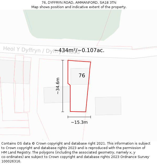 76, DYFFRYN ROAD, AMMANFORD, SA18 3TN: Plot and title map
