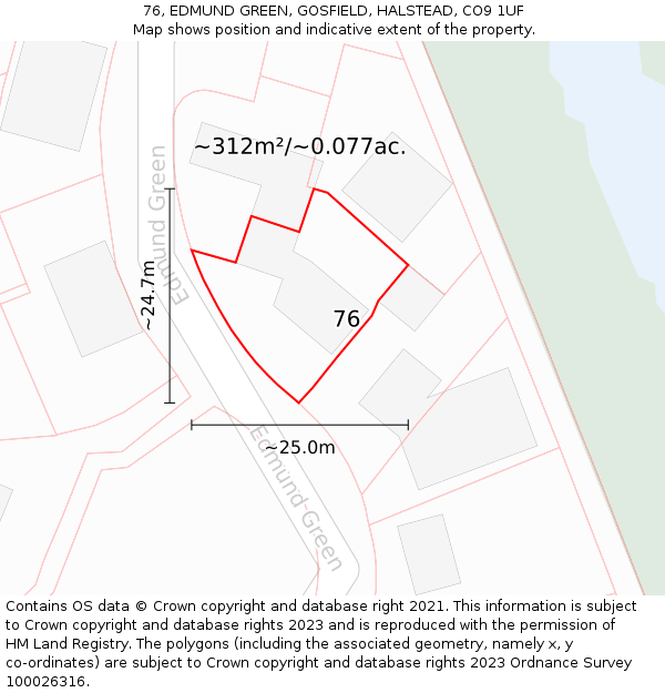 76, EDMUND GREEN, GOSFIELD, HALSTEAD, CO9 1UF: Plot and title map