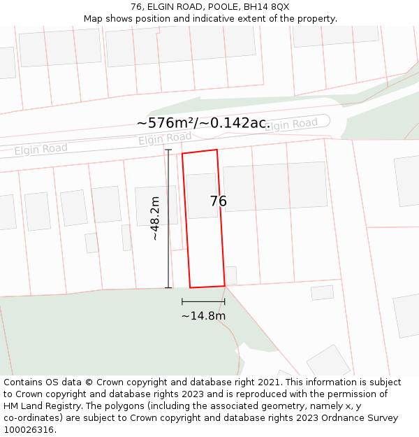 76, ELGIN ROAD, POOLE, BH14 8QX: Plot and title map