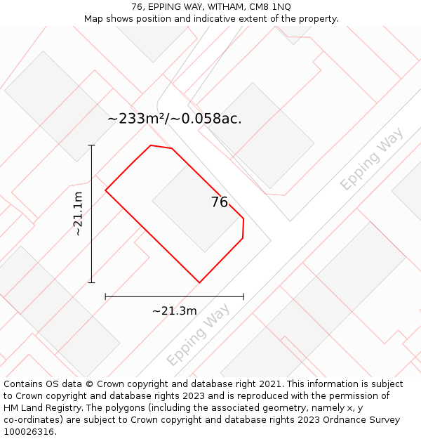 76, EPPING WAY, WITHAM, CM8 1NQ: Plot and title map