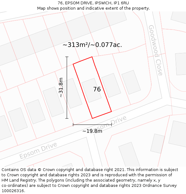 76, EPSOM DRIVE, IPSWICH, IP1 6RU: Plot and title map