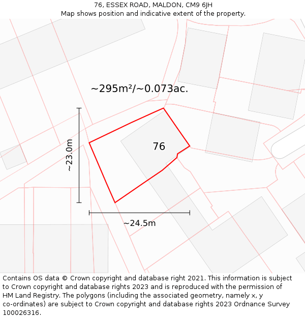 76, ESSEX ROAD, MALDON, CM9 6JH: Plot and title map
