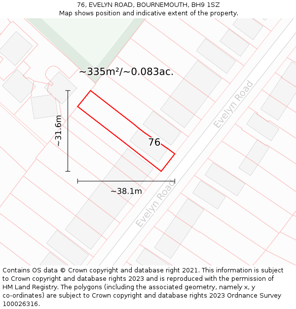 76, EVELYN ROAD, BOURNEMOUTH, BH9 1SZ: Plot and title map