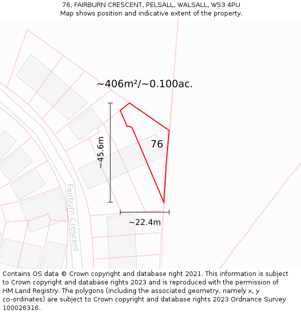 76, FAIRBURN CRESCENT, PELSALL, WALSALL, WS3 4PU: Plot and title map