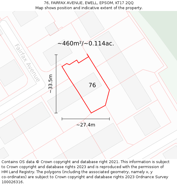 76, FAIRFAX AVENUE, EWELL, EPSOM, KT17 2QQ: Plot and title map