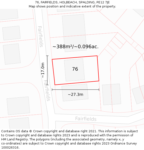 76, FAIRFIELDS, HOLBEACH, SPALDING, PE12 7JE: Plot and title map