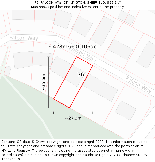 76, FALCON WAY, DINNINGTON, SHEFFIELD, S25 2NY: Plot and title map