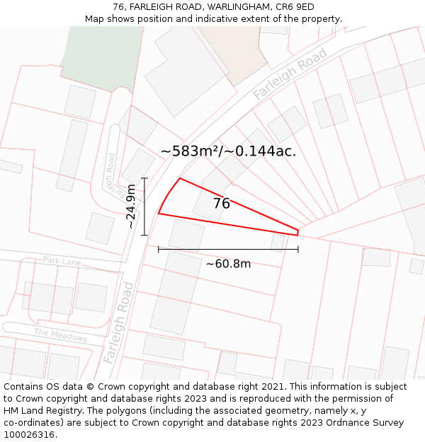 76, FARLEIGH ROAD, WARLINGHAM, CR6 9ED: Plot and title map