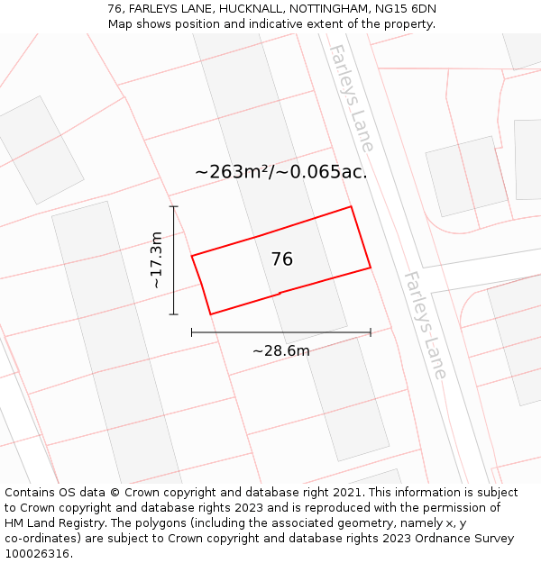 76, FARLEYS LANE, HUCKNALL, NOTTINGHAM, NG15 6DN: Plot and title map