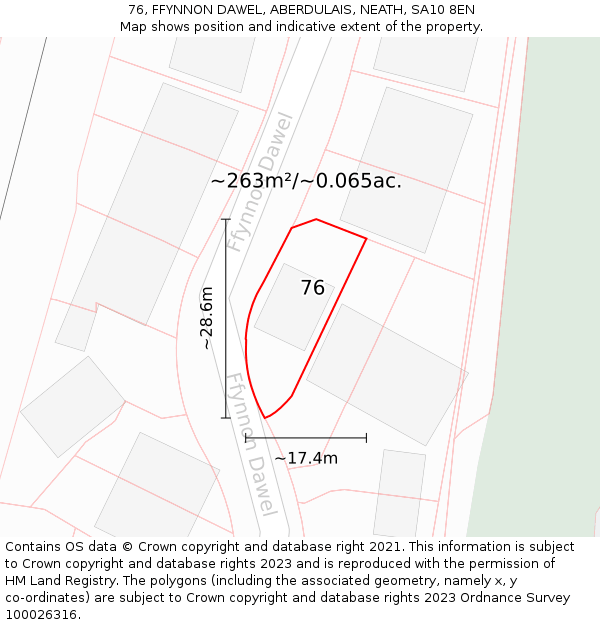76, FFYNNON DAWEL, ABERDULAIS, NEATH, SA10 8EN: Plot and title map