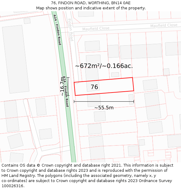 76, FINDON ROAD, WORTHING, BN14 0AE: Plot and title map