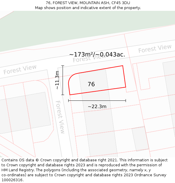 76, FOREST VIEW, MOUNTAIN ASH, CF45 3DU: Plot and title map
